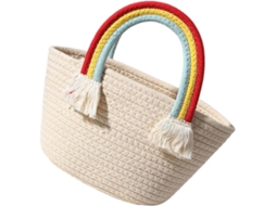 Bolsa De Corda De Algodão Trançada À Mão Com Alças Coloridas, Cesto De Armazenamento Trançado À Mão