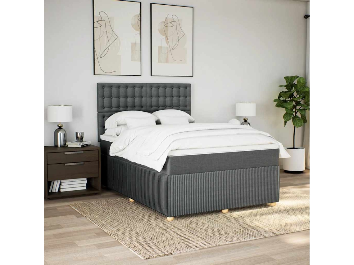 Cama Com Molas/colchão 160x200 Cm Tecido Cinzento-escuro