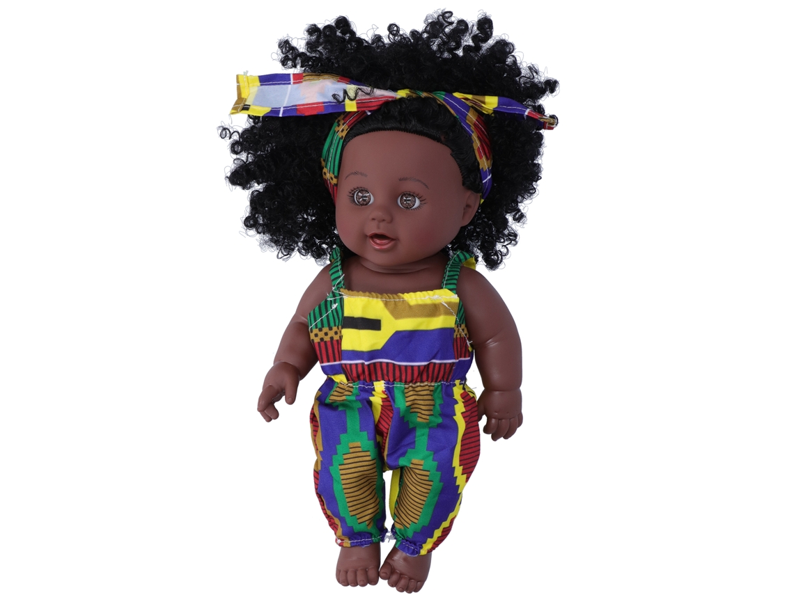 Primerox boneca Reborn Bebê Africana Menina Preta Pele Negra Cabelo Cacheado Vinil 30cm Brinquedo