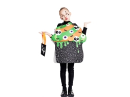 Fantasia de Halloween com cupcake verde e laranja para crianças
