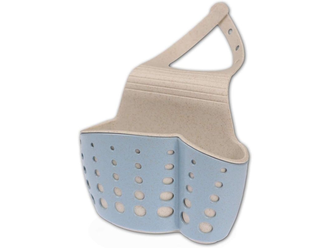 Suporte para esponja suspenso Rebe-Porta para pia de cozinha, organizador de esponjas para escova, sabonete e toalha, azul.