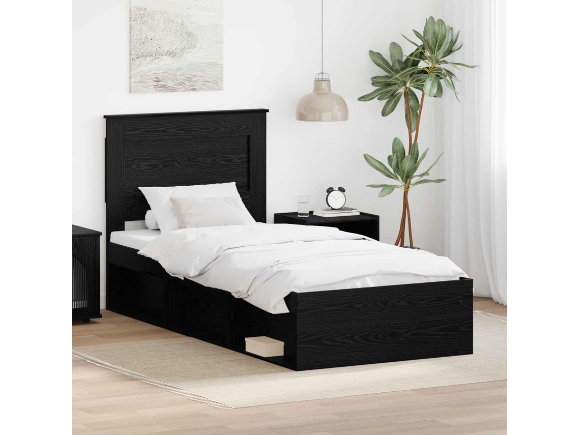 Vidaxl Estrutura Da Cama Preto 90 X 200 Cm Madeira De Pinheiro Sólida
