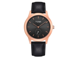 Relógio de pulso masculino Tomi Noble, analógico, mostrador grande, quartzo, pulseira de couro.