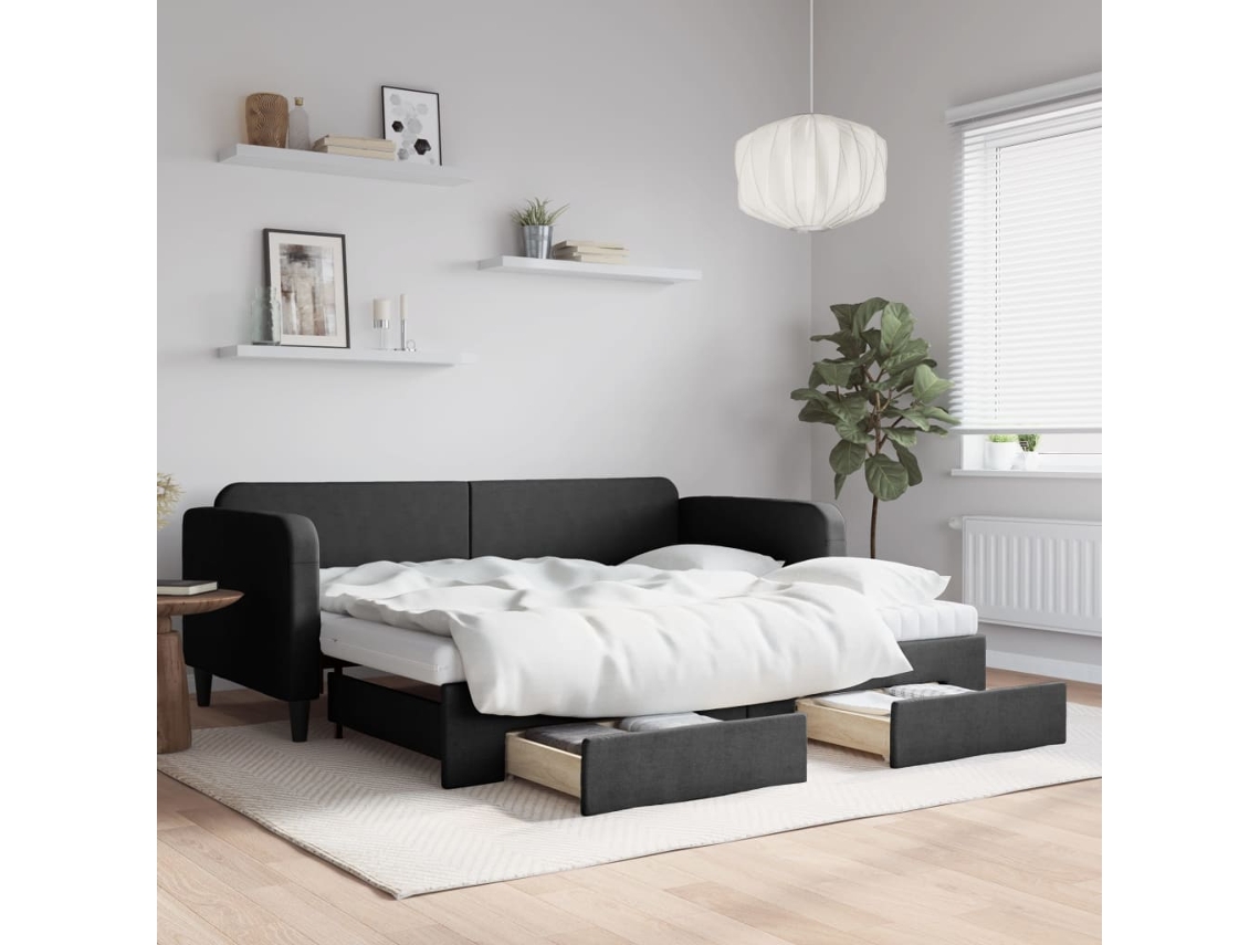 Vidaxl Sofá-cama Com Gavetão E Gavetas 90x200 Cm Tecido Preto