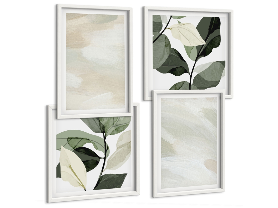 Composição De Quadros Formas Abstratas Em Marrom E Bege Moldura Branca Quadros Para O Escritório Espelharte (conjunto De 4 Imagens)