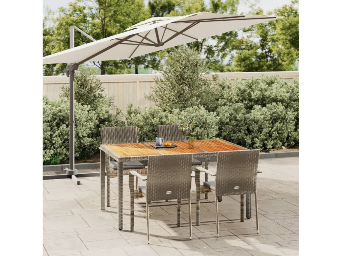 5 Pcs Conjunto De Jantar P/ Jardim C/ Almofadões Vime Pe Cinza Dkd Home Decor