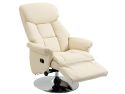 Sofa, Cor Creme, Em Couro, Com Reclinável, Função E Pés, 78 X 80 X 109 Cm