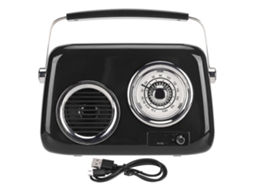 Caixa de Som Bluetooth Retrô Portátil, Áudio Hifi, Estilo Rádio Antigo, para Festas e Exterior, Preta AQUAFORGE