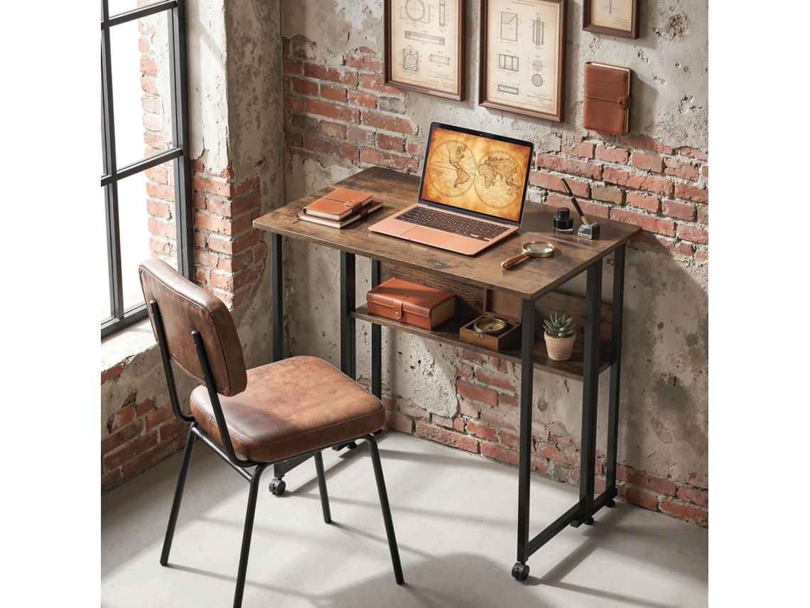 Folding Desk With Storage Compartment, 80cm Folding Table For Small Spaces, Office, Rustic Brown