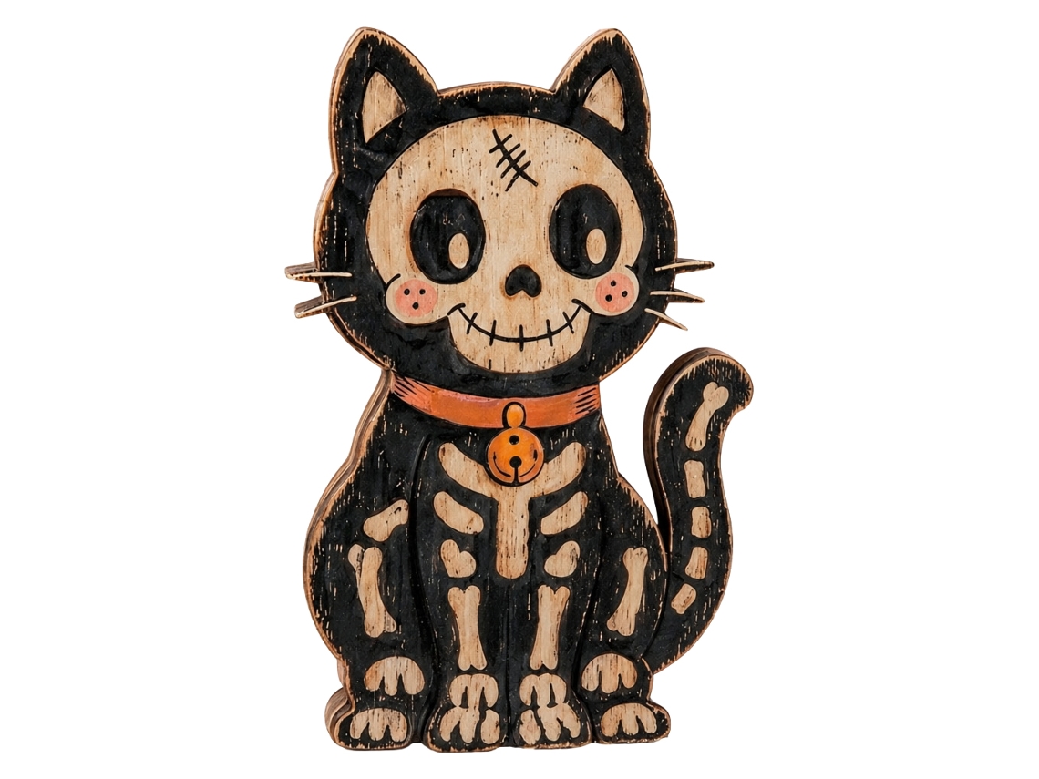 Laxiscreed Decoração De Halloween Com Abóbora De Madeira, Fantasma E Gato Preto Para Sala E Mesa