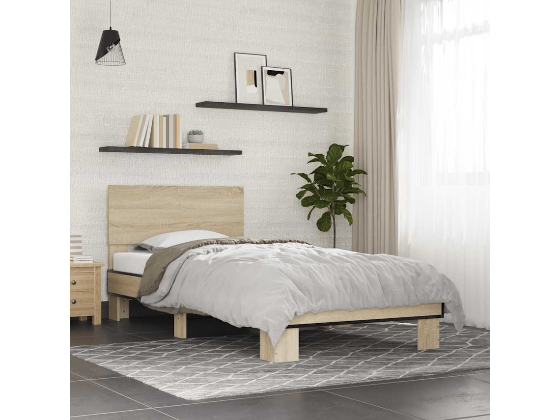 Vidaxl Estrutura De Cama Derivados De Madeira E Metal Carvalho Sonoma