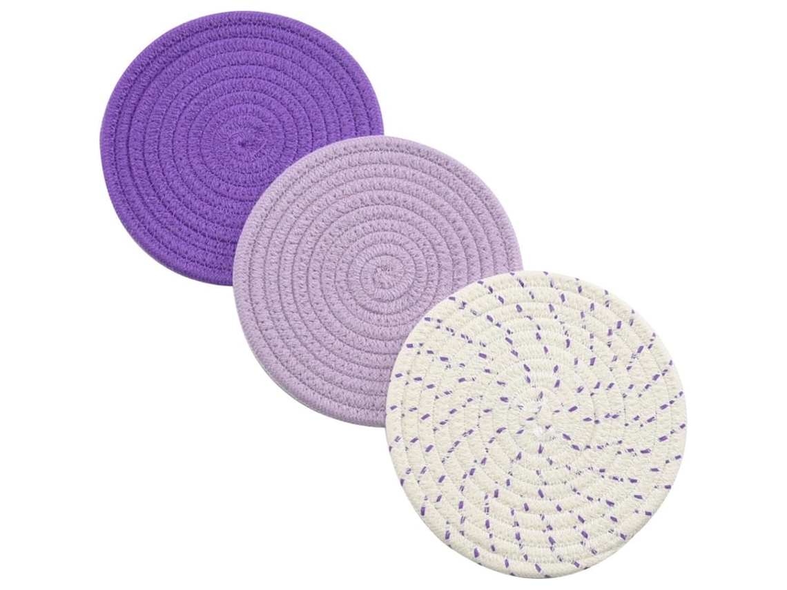 2026-set De 3 Posavasos De Algodón 100% Tejidos A Mano Resistentes Ao Calor 7 Polegadas Para Cozinha E Bolo - Roxo