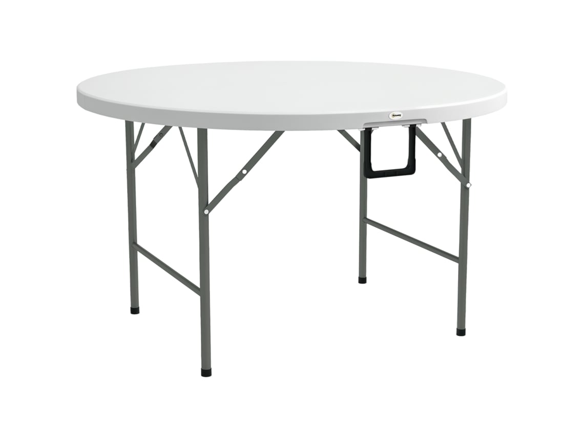 Mesa De Jardim Redonda, Varanda Dobrável, Estrutura De Aço, Bancada Hdpe, Ø122x73 Cm, Branco, Envio Rápido