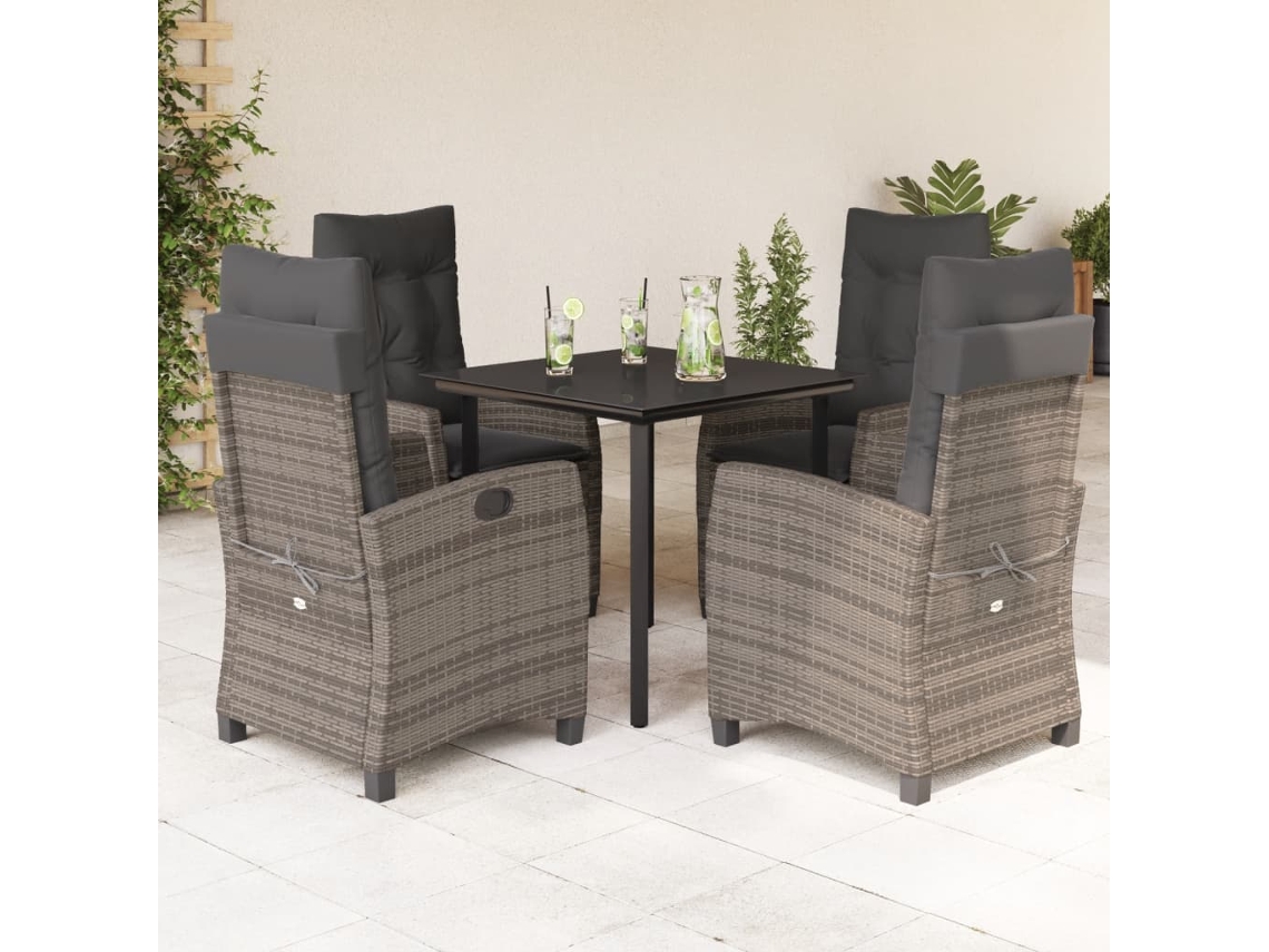 Conjunto 5 Peças Jantar P/ Jardim C/ Almofadões Vime Pe Cinza Dkd Home Decor