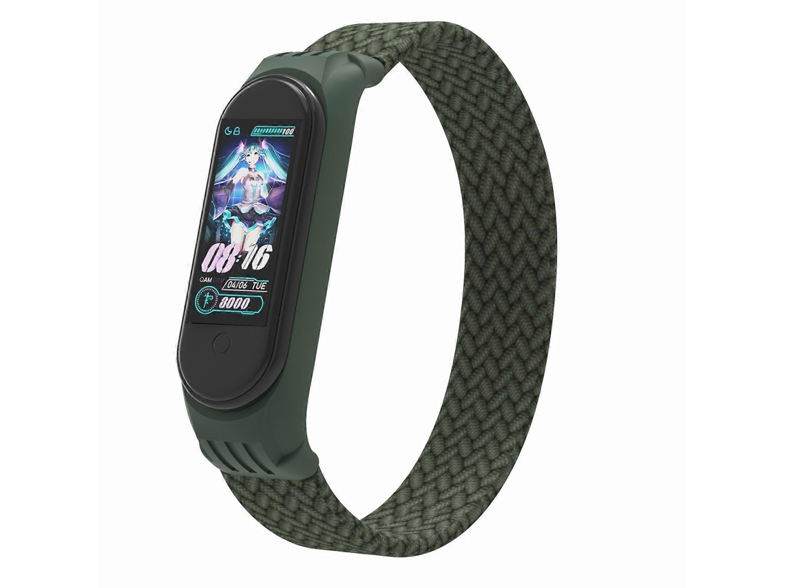 Pulseira De Relógio Em Tpu Com Trançado Simples Para Xiaomi Mi Band 5 / 4 / 3 / Huami, Tamanho M (verde Escuro).