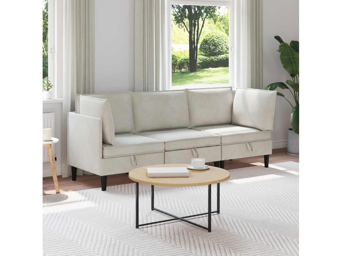 Vidaxl Conjunto De Móveis Para Sala De Estar 3 Unid. Creme Veludo