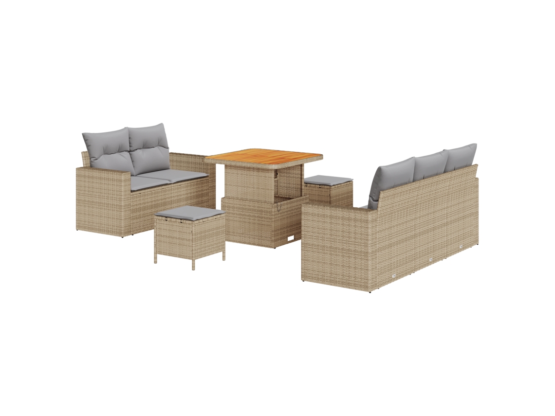 Conjunto 8 Conjunto De Sofá De Jardim Vidaxl Bege Vime Pe (80 X 80 X 71 Cm)