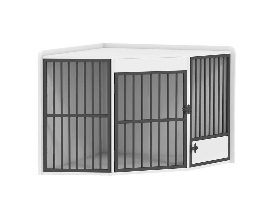 Caixa para cães, de MDF e metal, com porta de alimentação, branco | S/MARCA