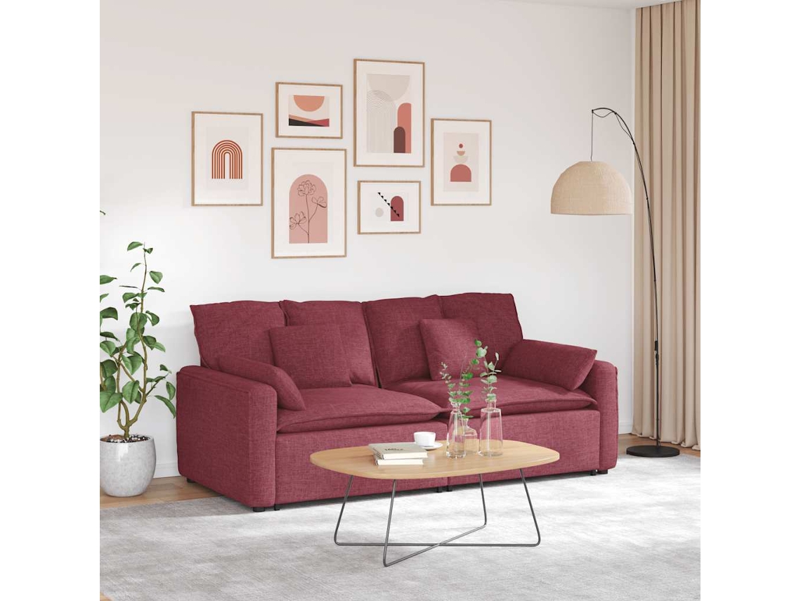 Vidaxl Sofá Modular Com Almofadas Vermelho Tinto