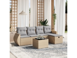 Vidaxl 6 Pcs Conj. Sofás Jardim C/ Almofadões Vime Pe Bege Misturado