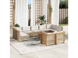 Vidaxl 10 Pcs Conjunto De Sofás P/ Jardim Com Almofadões Vime Pe Bege