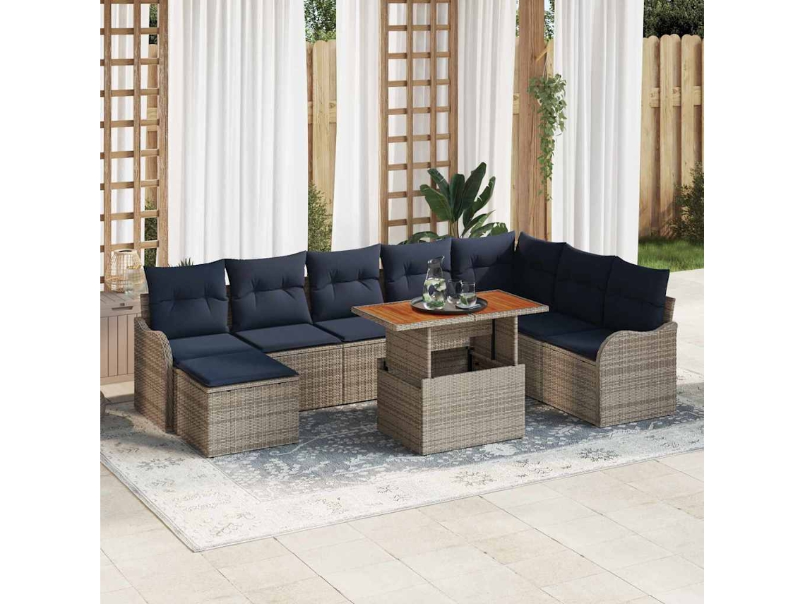 Vidaxl Conjunto De Sofá De Jardim 9 Unid. Cinzento E Azul Marinho