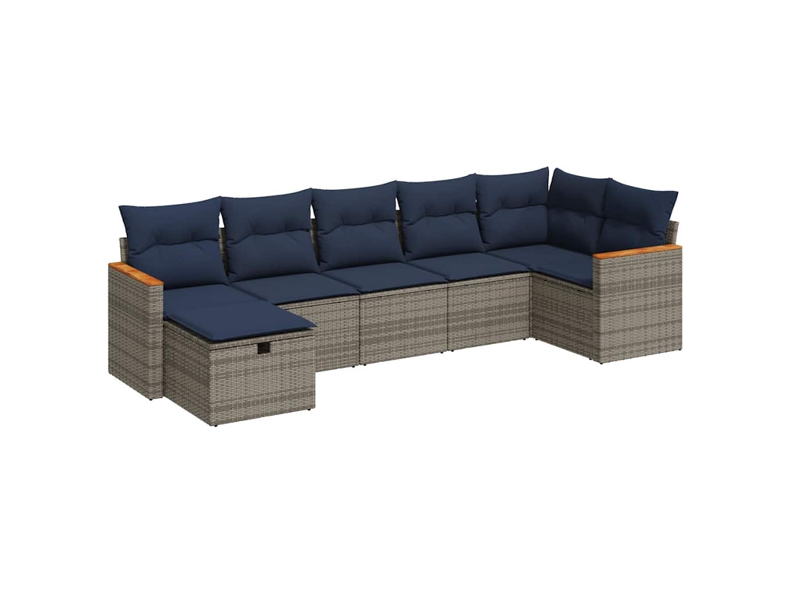 Conjunto de 7 Sofás para Jardim com Almofadões Vime Pe Cinzento MAISON EXCLUSIVE (7 pcs)