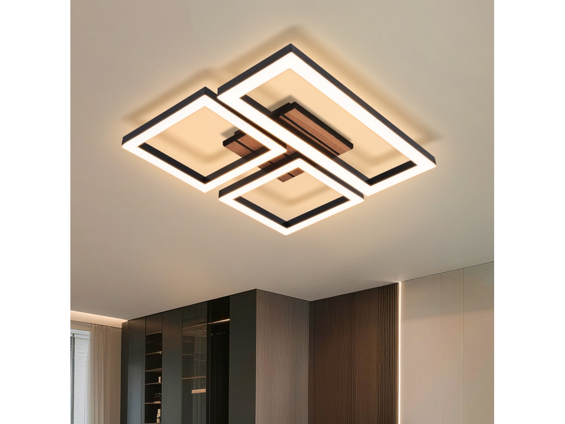 Nettlife Candeeiro De Teto Led 21 W, Design Quadrado Moderno Preto Com Aparência De Madeira. Ideal Para Cozinha, Sala De Estar, Quarto E Corredor