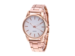 Relógio analógico de quartzo com pulseira de aço para moda feminina e masculina (ouro rosa)