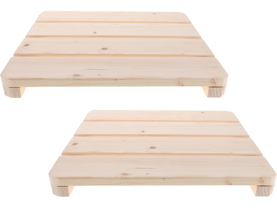 Inoomp Tapetes de Banho de Madeira de Pinheiro 30x30cm Antiderrapantes e Grossos para Sauna, Banheiro, CHABERLU (2 Peças)