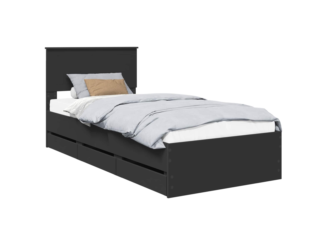 Estrutura de Cama MAISON EXCLUSIVE Preto 90 X 200 cm Madeira de Engenharia