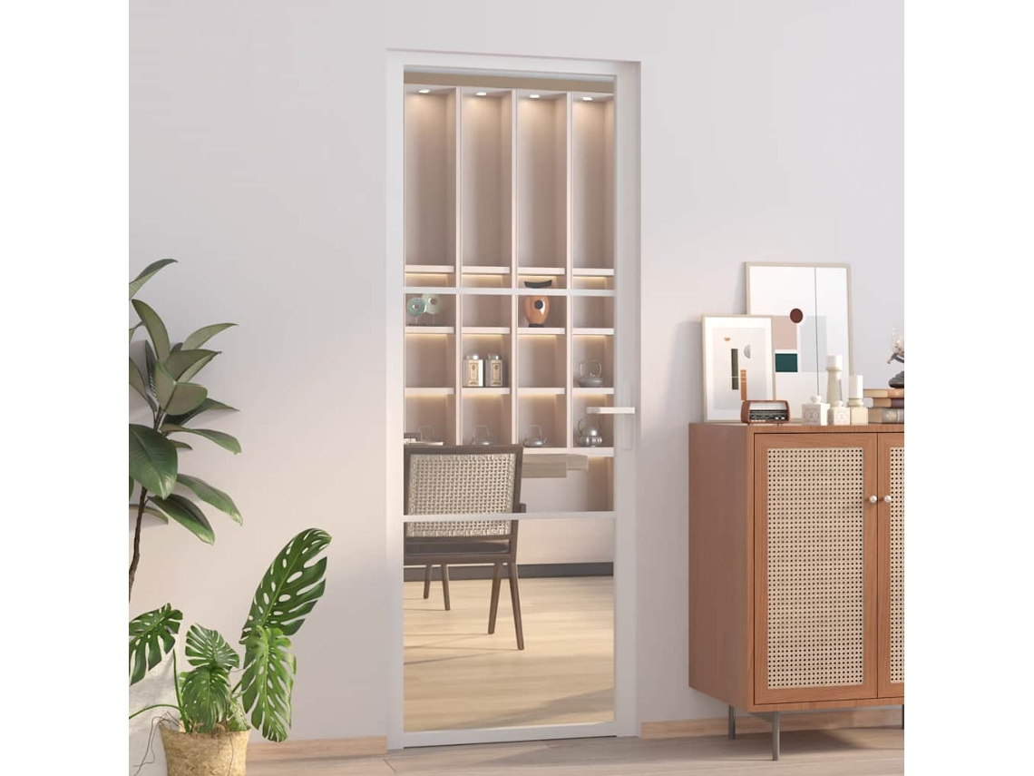 Vidaxl Porta De Interior 76x201,5 Cm Vidro Esg E Alumínio Branco