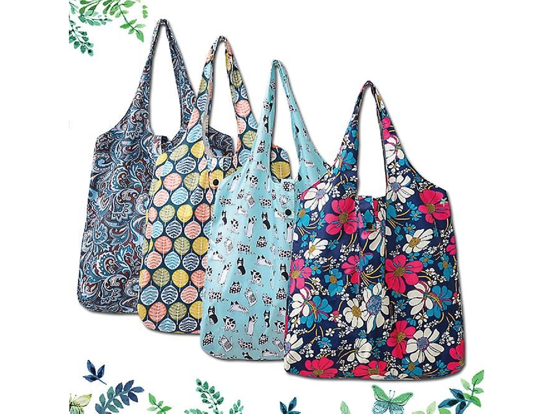 Conjunto de 4 Sacolas Compras Reutilizáveis, 6 Supermercado Laváveis, Sacola Dobrável, Sac Ola Praia Portátil. GOKOCO