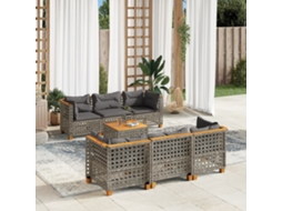 Jogo 7 Peças Sofás P/ Jardim C/ Almofadões Vime Pe Cinza Dkd Home Decor