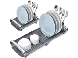 Kingrack Escorredor de Pratos Compacto Ajustável em Aço Inoxidável Expansível com Cesta de Talheres Pés A67 SSS
