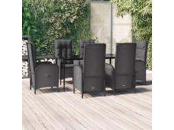 Vidaxl 7 Pcs Conjunto De Jantar P/ Jardim C/ Almofadões Vime Pe Preto