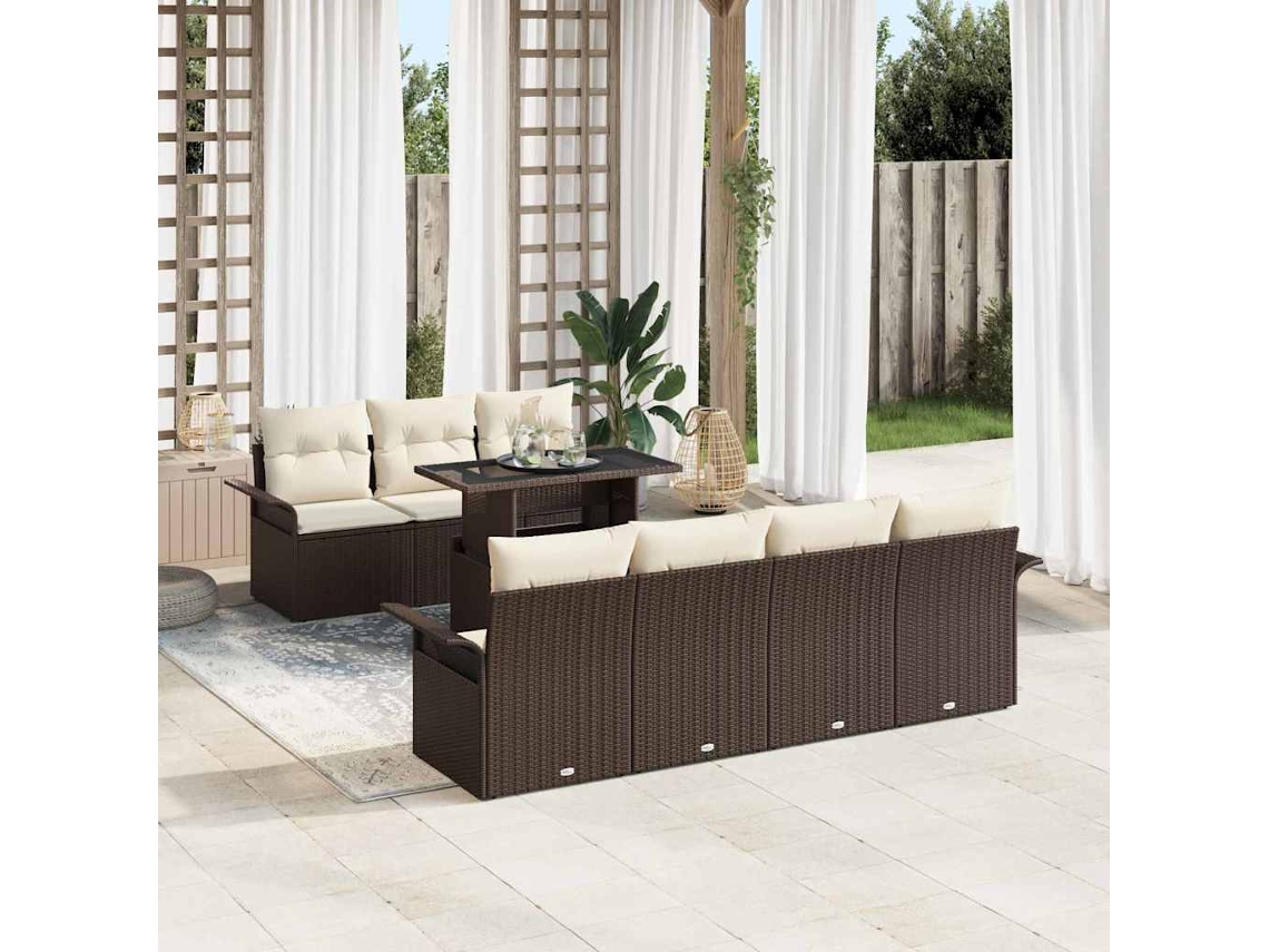 Vidaxl Conjunto De Sofá De Jardim Com Almofada 8 Pcs Castanho Vime Pe
