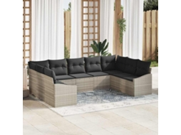 Vidaxl Conjunto de Sofás com Almofada 9 Pcs Cinzento claro Vime Pe