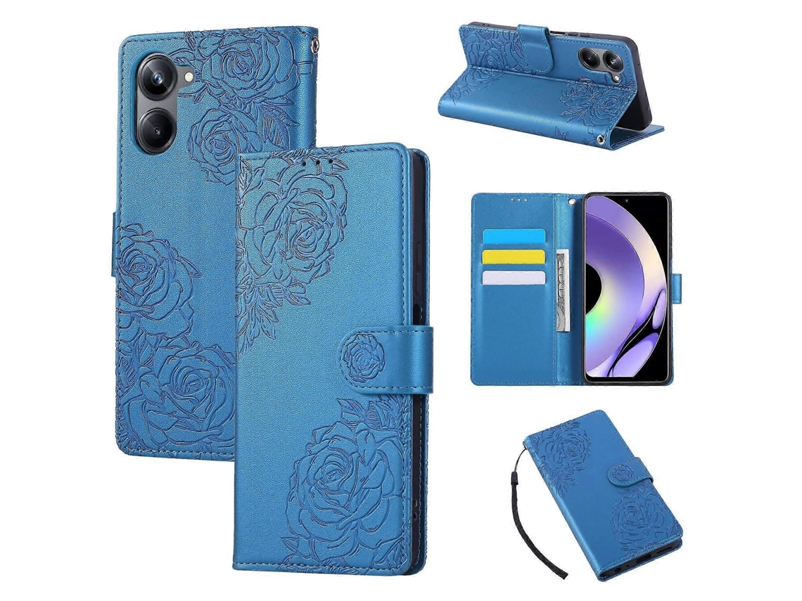 Capa De Couro Para Celular Com Estampa De Flor De Rosa E 3 Compartimentos Para Cartões
