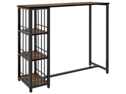 Mesa Alta De Cozinha Com 3 Prateleiras De Bar Retangular Para 2 Pessoas Pés De Aço 120x40x105 Cm Castanho E Preto