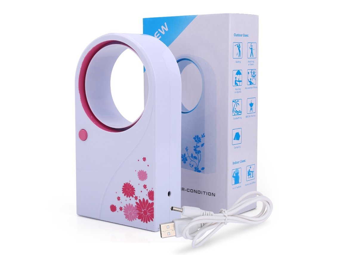 Ventoinha Mini Laxiscreed De Mesa, Sem Lâminas, Dual Usb E Bateria, Portátil E Colorida Rosa Para Resfriamento