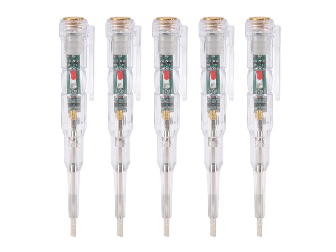 Conjunto De 5 Canetas De Teste Elétrico Multifuncionais Com Led Potente E Carcaça Transparente Testador De Tensão Indutivo E Chave De Fenda Aquaforge