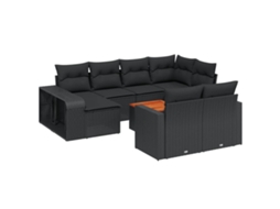 Conjunto de 11 Sofás de Jardim com Almofadões Vime Pe Preto MAISON EXCLUSIVE