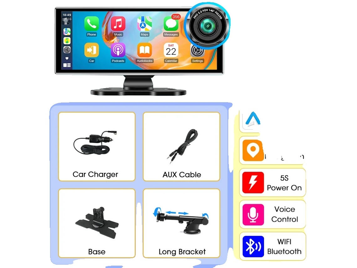 Monitor De Carro, Tela De 11,26 Polegadas, Suporta Carplay E Android Auto, 11,26 Polegadas 4k Dvr
