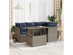 Vidaxl 5 Pcs Conjunto Sofás De Jardim C/ Almofadões Acácia E Vime Pe