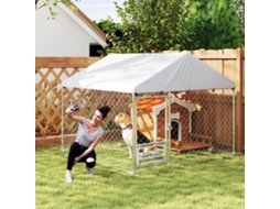 Canil Exterior Com Toldo 2x2x1.54 M Gaiola Em Aço Galvanizado Supte P/ Comida Giratório E Ajustável Prata