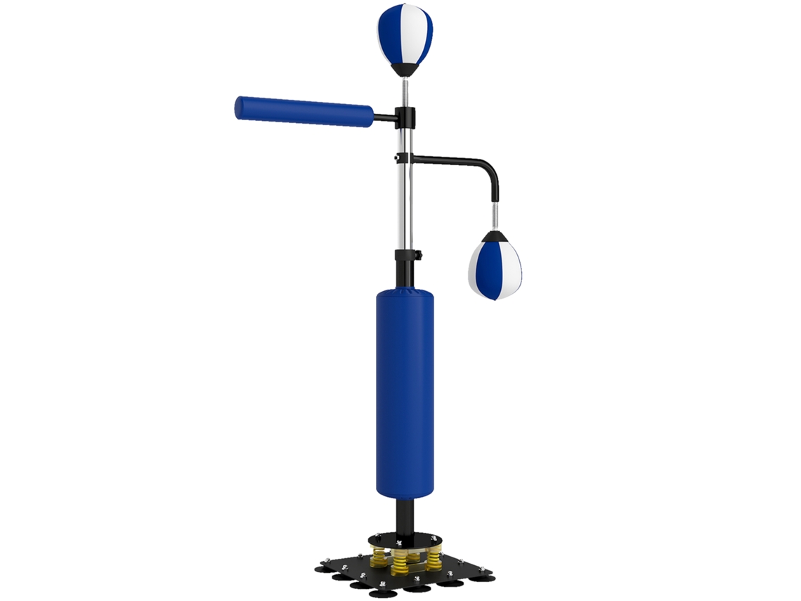 Suporte Para Boxe, Duas Bolas De Velocidade, Barra De Giratória, Protetores De Chute, Altura Ajustável, Aço, 107 X 36 X 140-205 Cm, Azul