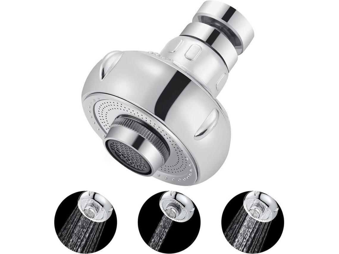 Bico para torneira de cozinha com 3 modos e conector universal, antigotejamento, material ABS e cobre, economia de água, rotação de 360°