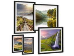 Composição De Quadros Na Parede Garças Japonesas, Paisagem Moldura Preta Quadros Para O Escritório Espelharte (conjunto De 5 Imagens)