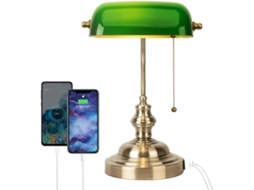 Luminária De Mesa Firvre Em Vidro Verde, Estilo Banqueiro, Com Soquete E27, Design Clássico, Porta Usb Para Carregamento